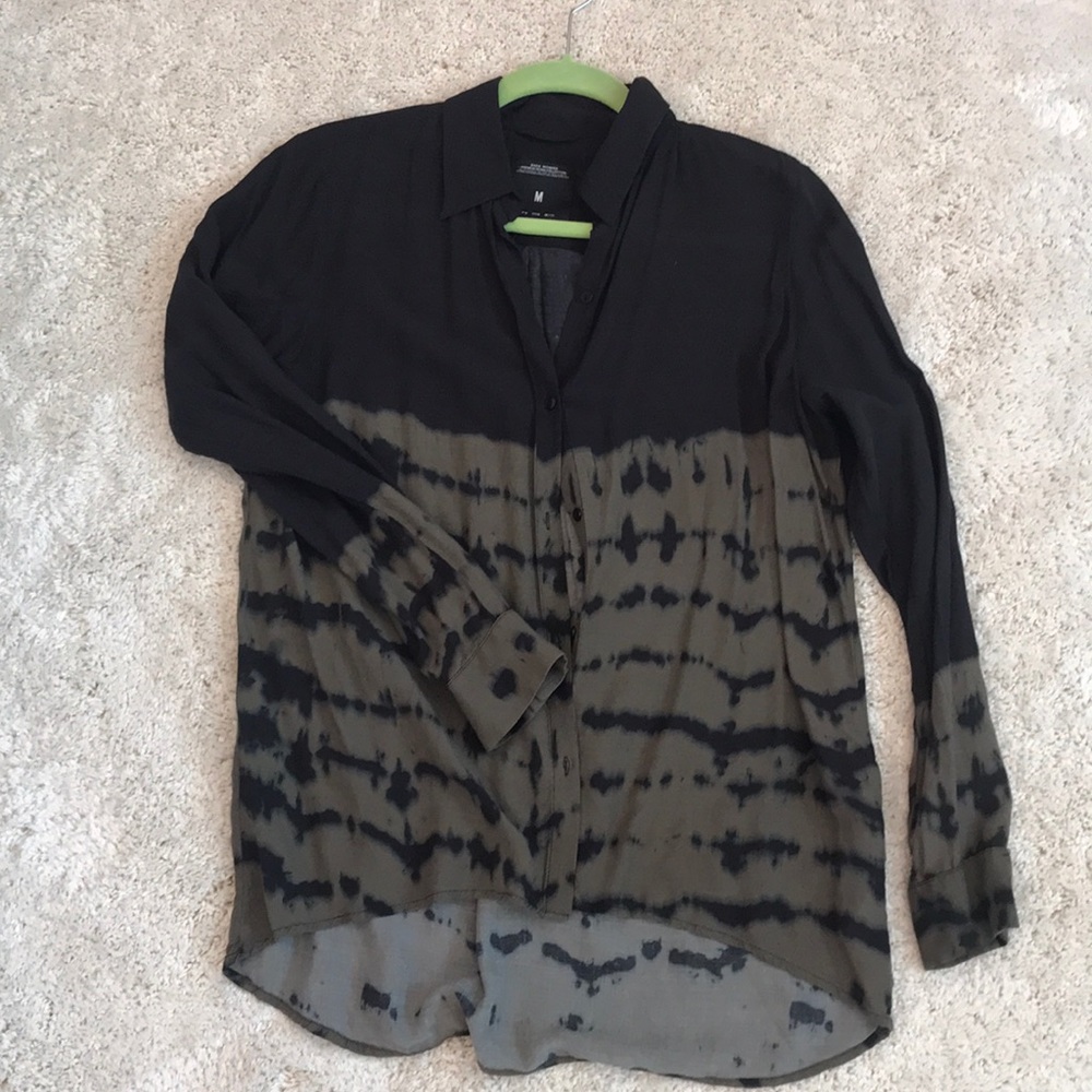 Black and green “tie-dye” button down